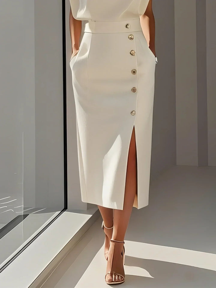 Audrey | Women’s Button Detail Sleeveless Midi Dress