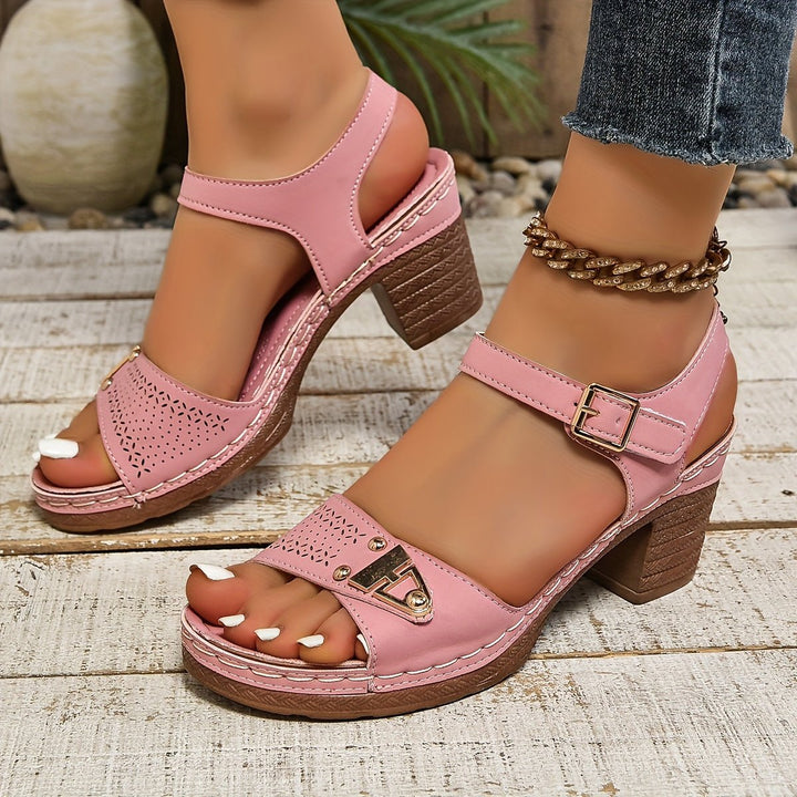 Cross-Strap Sandals Block Heel Cushioned Comfort Platform - Pink