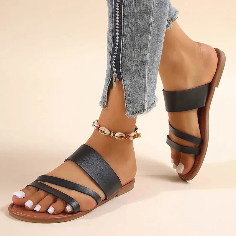 Cross-Strap Sandals Cushioned Leather Slip-On Comfort