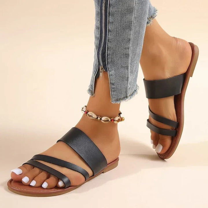 Cross-Strap Sandals Cushioned Leather Slip-On Comfort