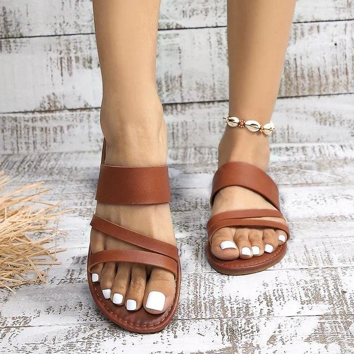 Cross-Strap Sandals Cushioned Leather Slip-On Comfort
