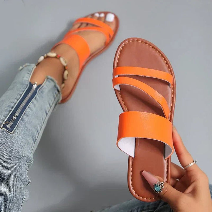 Cross-Strap Sandals Cushioned Leather Slip-On Comfort