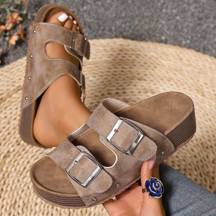 Cross-Strap Sandals Cushioned Platform Buckle Detail