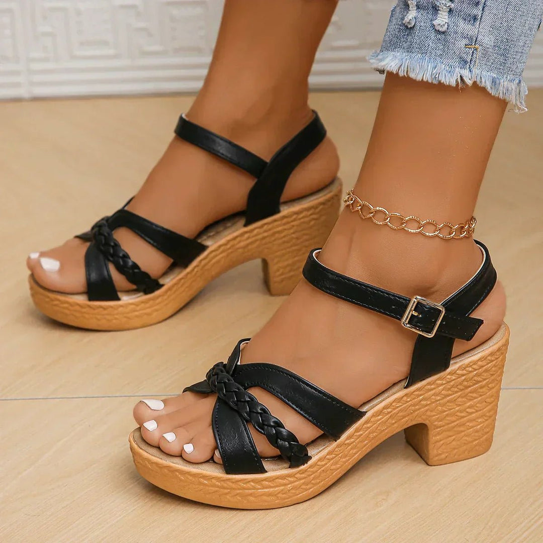 Cross-Strap Sandals Women's Adjustable Summer Platform - Black