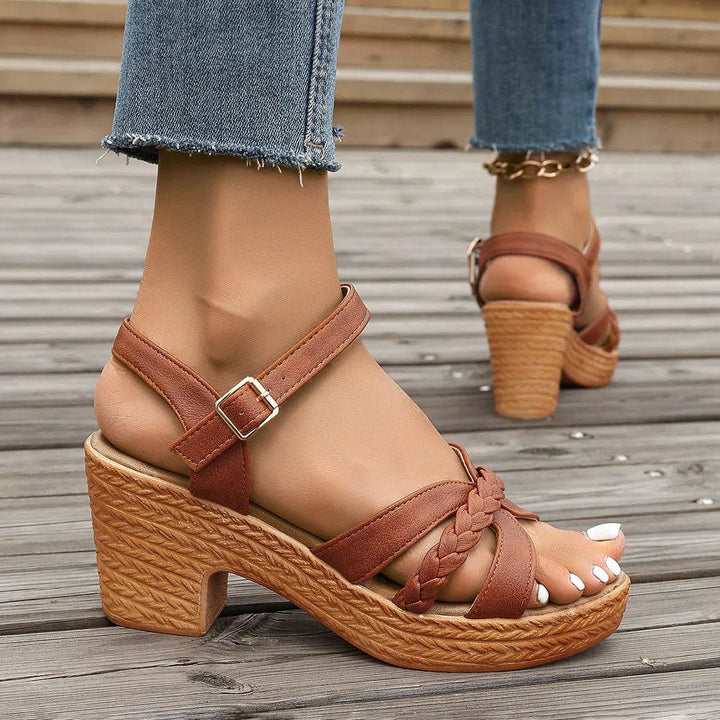 Cross-Strap Sandals Women's Adjustable Summer Platform - Brown