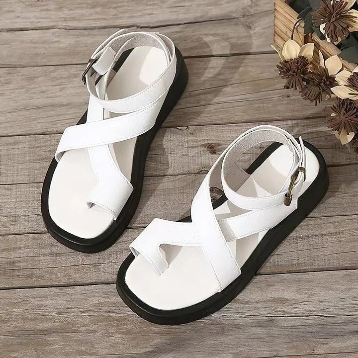 Cross-Strap Sandals Women's Platform Buckle Ankle Support - White