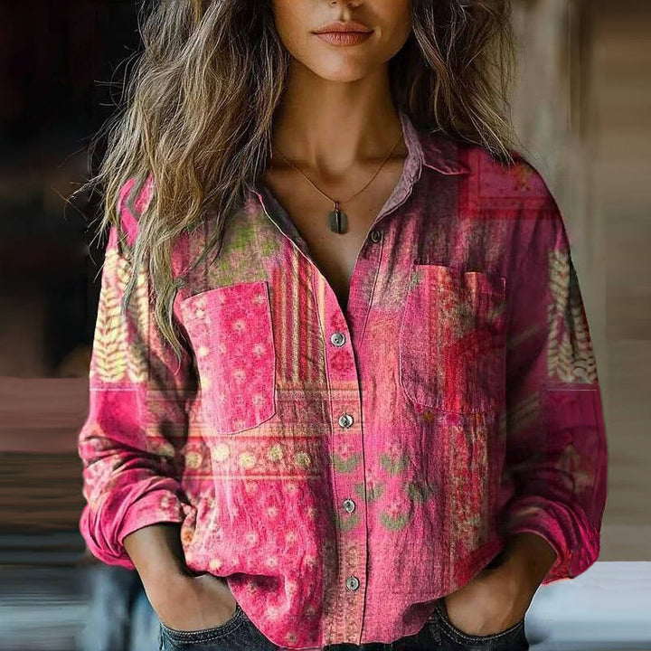 Anna | Women’s Printed Button Front Long Sleeve Top