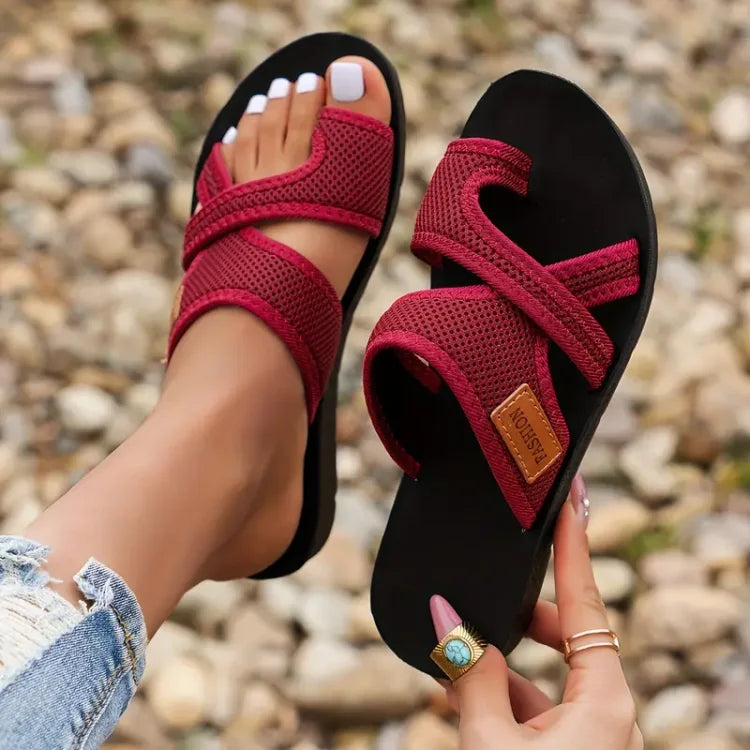 Bethany | Womens Slip On Flat Strap Sandals