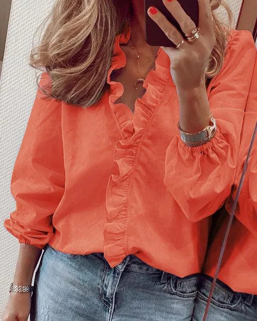 Eva | Women Ruffle Detail V Neck Blouse
