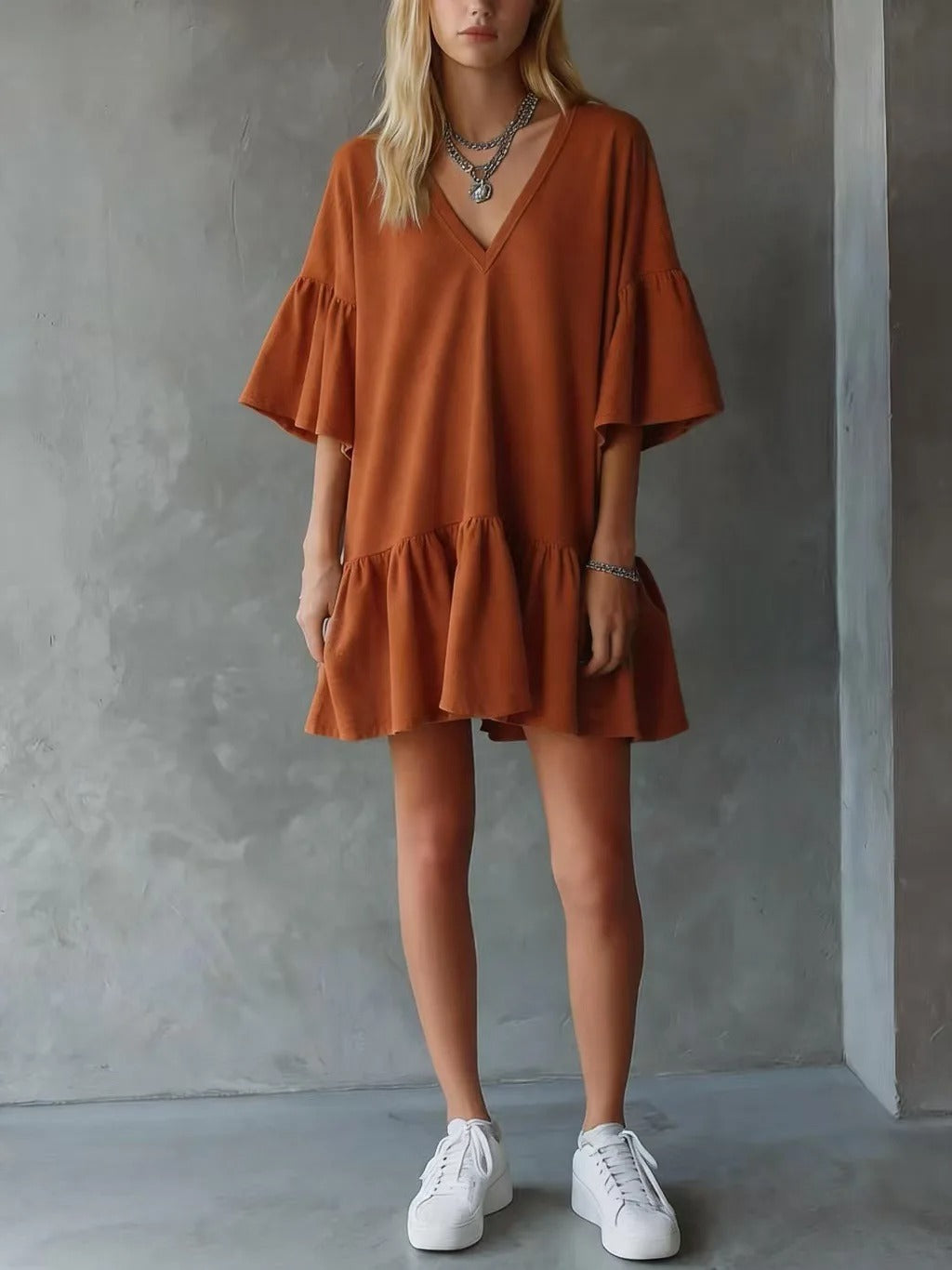 Sophie | Boho Flowy Dress Flutter Sleeves Floral Print Midi