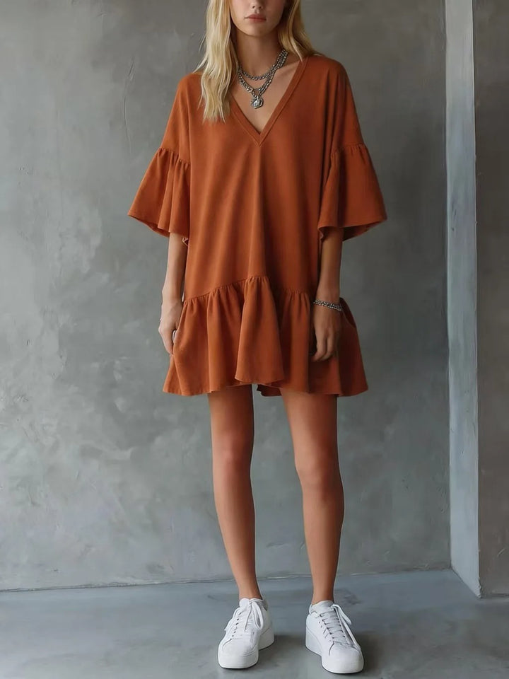 Sophie | Boho Flowy Dress Flutter Sleeves Floral Print Midi