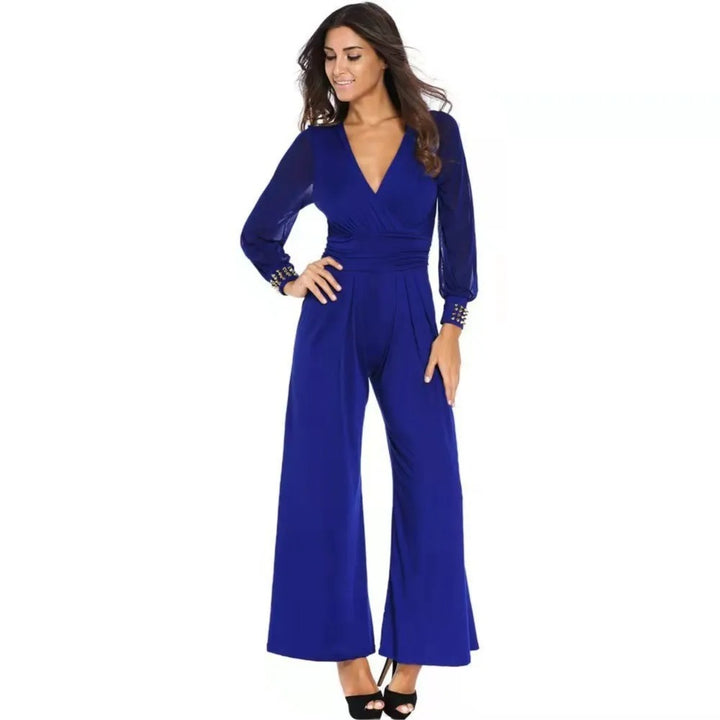 Amelia | Women's Long Sleeve V-Neck Wide-Leg Jumpsuit