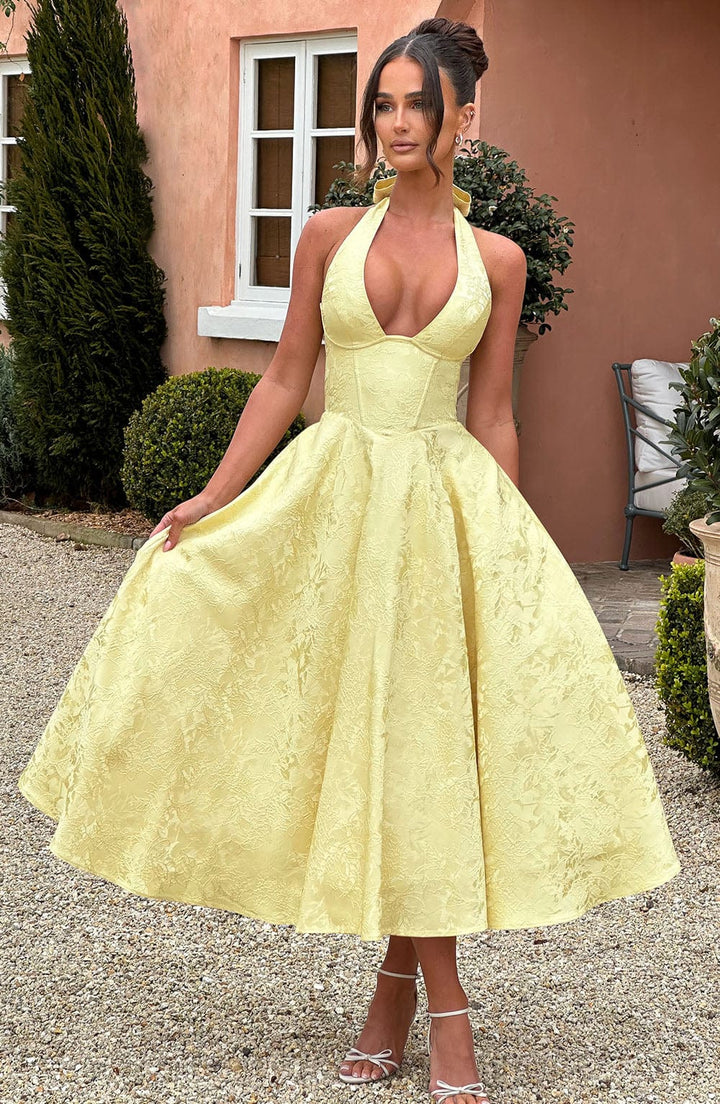 Hailey | Women Wedding Guest Halter Midi Dress