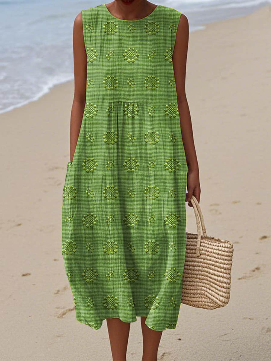 Anna | Women Sleeveless Textured Pocket Midi Dress