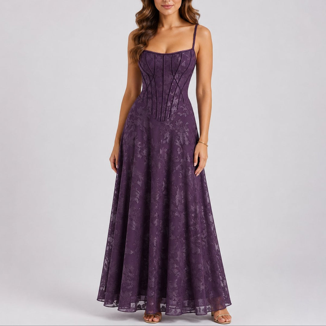 Fall Wedding Guest Dresses Floral Corset Maxi Dress - Purple