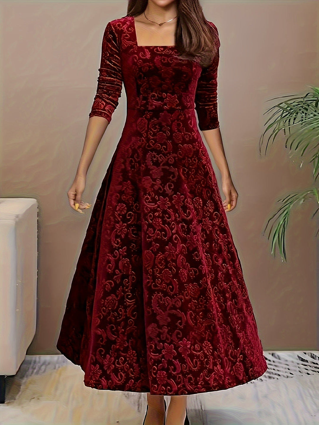 Bethany | Women’s Graceful Floral Design Midi Dress