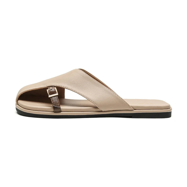 Fisherman Sandals Leather Cross-Strap Slides Square Toe