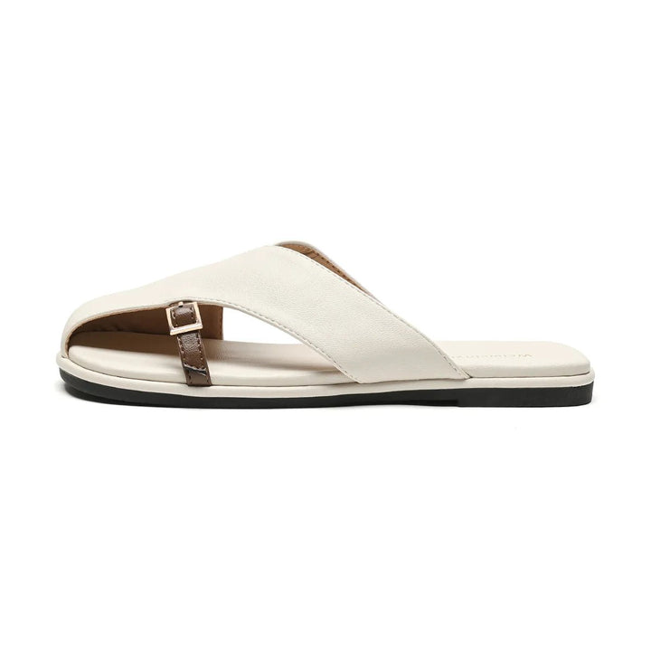 Fisherman Sandals Leather Cross-Strap Slides Square Toe
