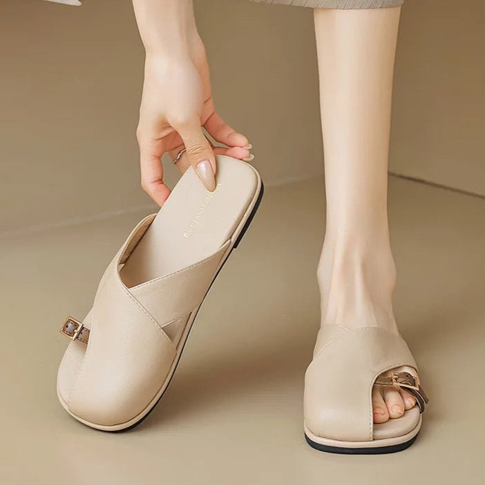 Fisherman Sandals Leather Cross-Strap Slides Square Toe