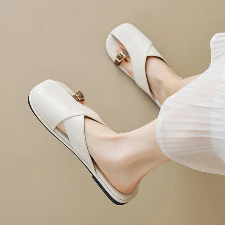 Fisherman Sandals Leather Cross-Strap Slides Square Toe