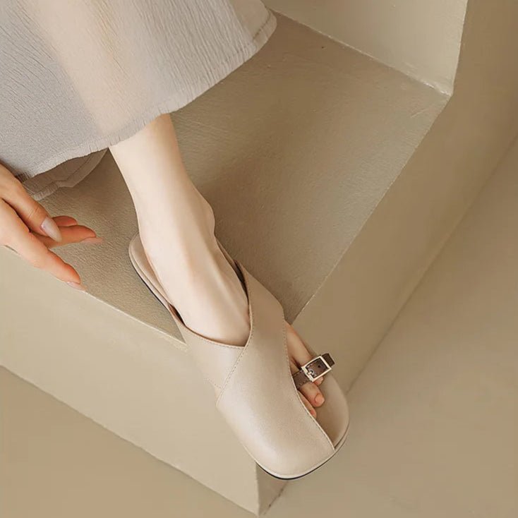 Fisherman Sandals Leather Cross-Strap Slides Square Toe