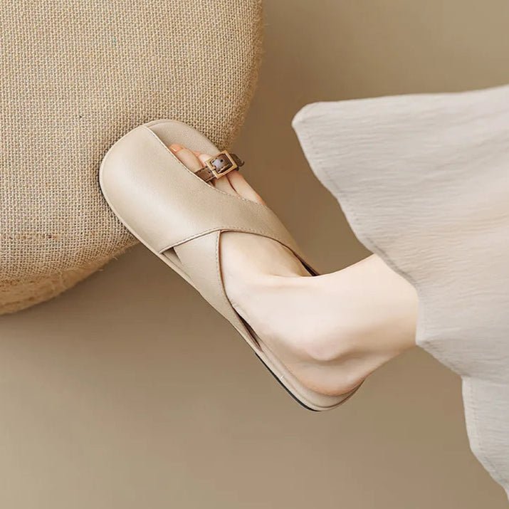 Fisherman Sandals Leather Cross-Strap Slides Square Toe