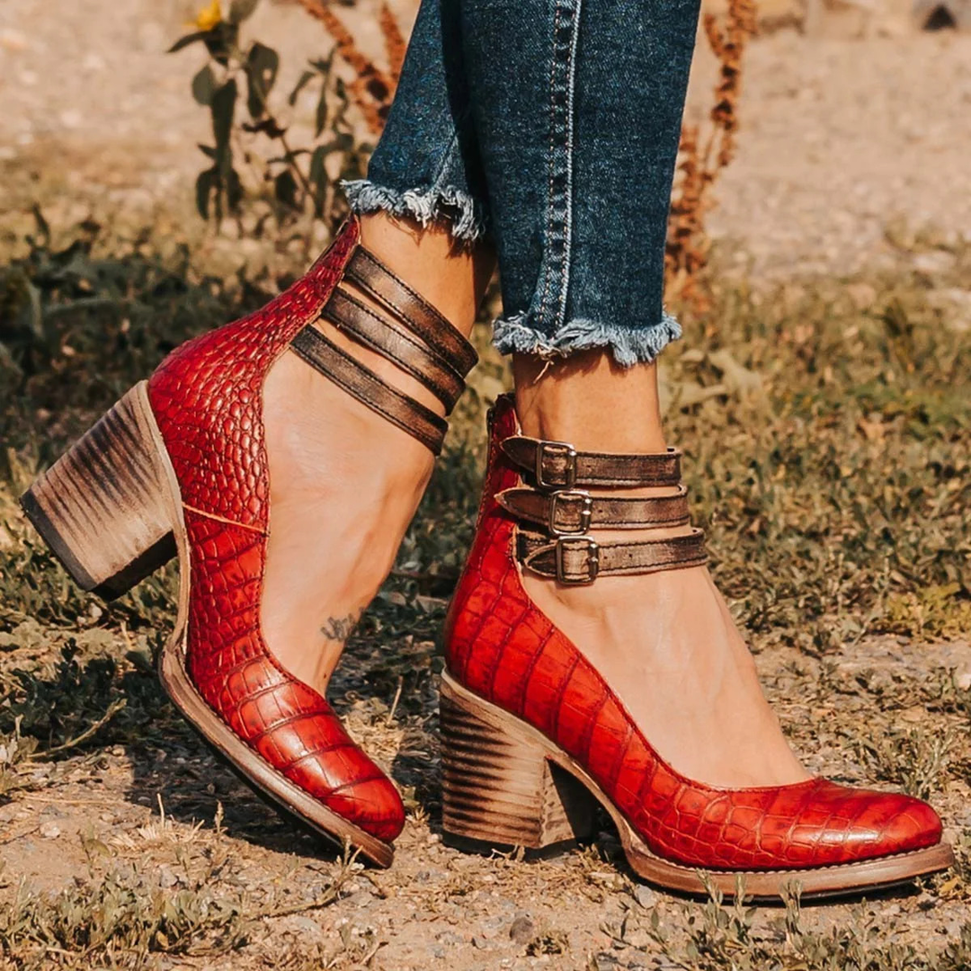 Tessa | Women’s Buckle Strap Block Heel Shoes