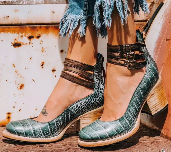 Tessa | Women’s Buckle Strap Block Heel Shoes