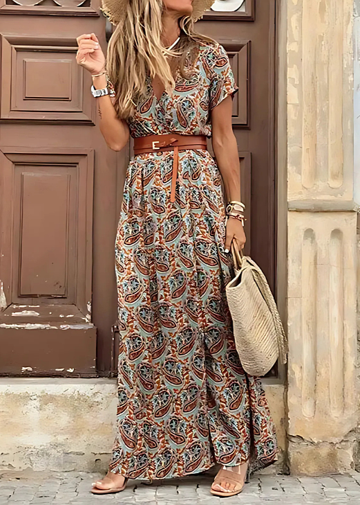 Faye | Women’s Printed V Neck Split Maxi Dress