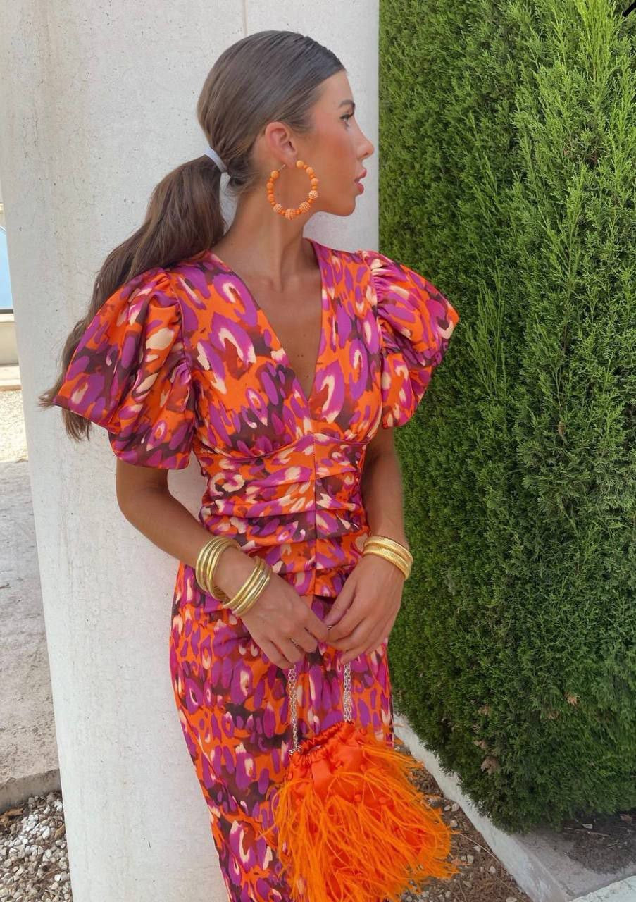 Julia | Women’s Vibrant Puff Sleeve Evening Dress