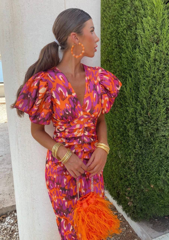 Julia | Women’s Vibrant Puff Sleeve Evening Dress
