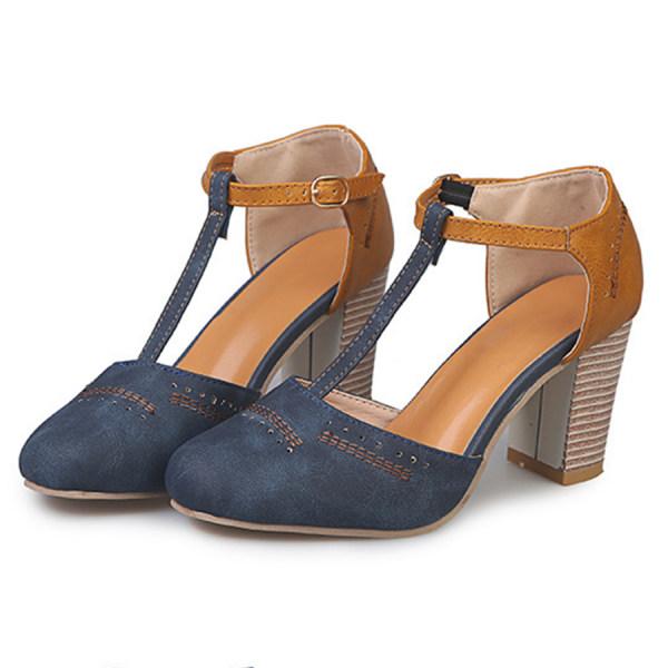Harper | Women Vintage Contrast T Strap Block Heels