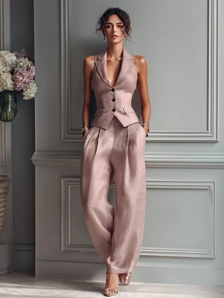 Linen Two-Piece Set Sleeveless Vest Wide-Leg Trousers