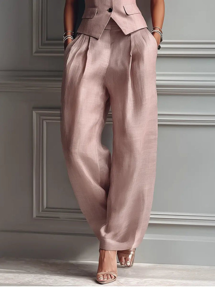 Linen Two-Piece Set Sleeveless Vest Wide-Leg Trousers