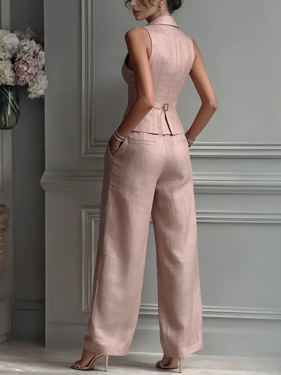 Linen Two-Piece Set Sleeveless Vest Wide-Leg Trousers