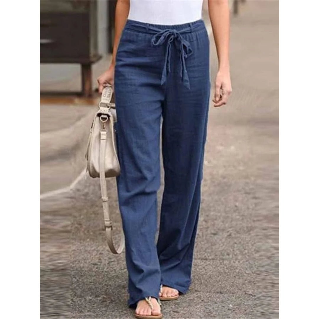 Linen Wide Leg Palazzo Trousers Drawstring Waist