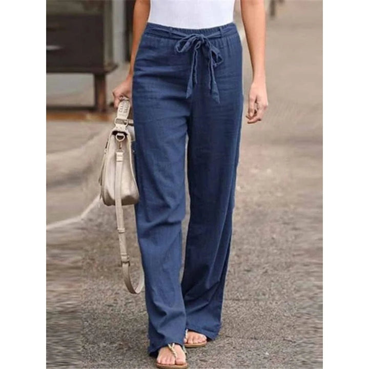 Linen Wide Leg Palazzo Trousers Drawstring Waist