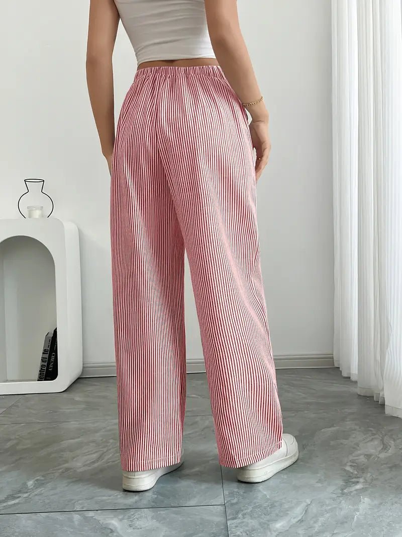 Linen Wide-Leg Striped Trousers Drawstring Waist Pockets