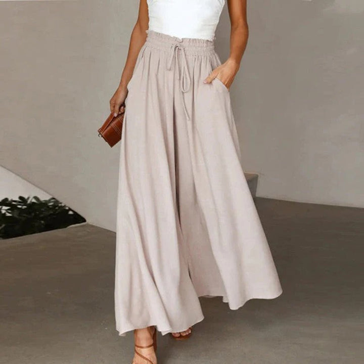 Linen Wide Leg Trousers High Waist Drawstring Pockets