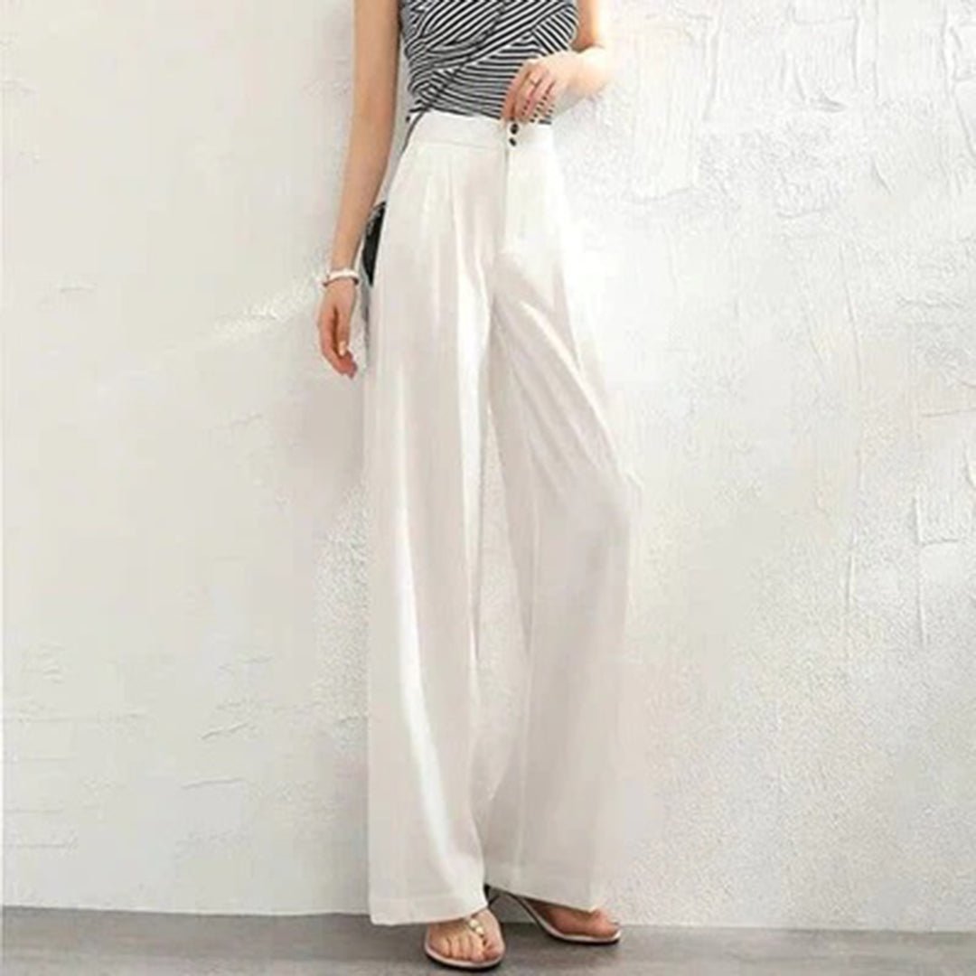 Linen Wide Leg Trousers High-Waisted Lightweight Breathable - White