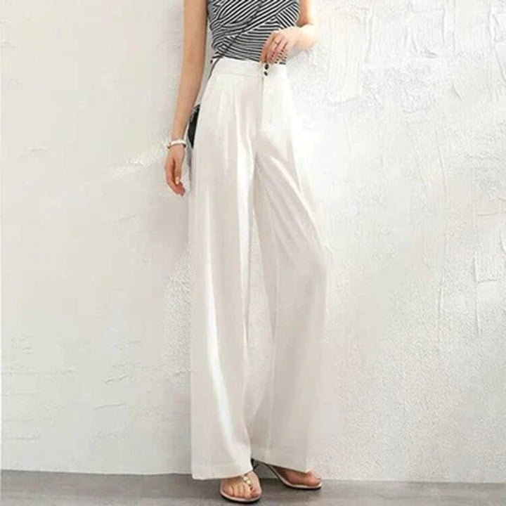 Linen Wide Leg Trousers High-Waisted Lightweight Breathable - White