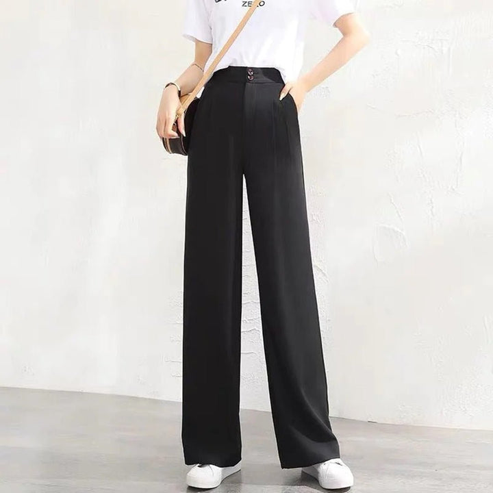 Linen Wide Leg Trousers High-Waisted Lightweight Breathable - Black