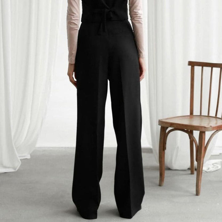 Linen Wide-Leg Trousers High-Waisted Pleated Green