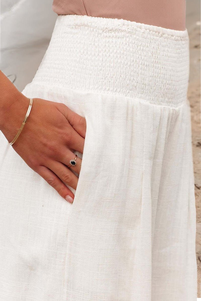 Linen Wide Leg Trousers High Waisted Smocked Waist