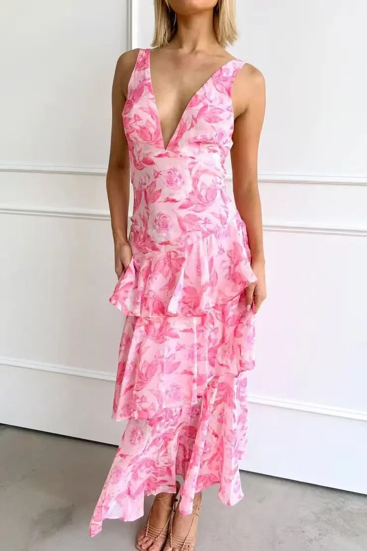 Millie | Women’s Elegant Floral Tiered Maxi Dress