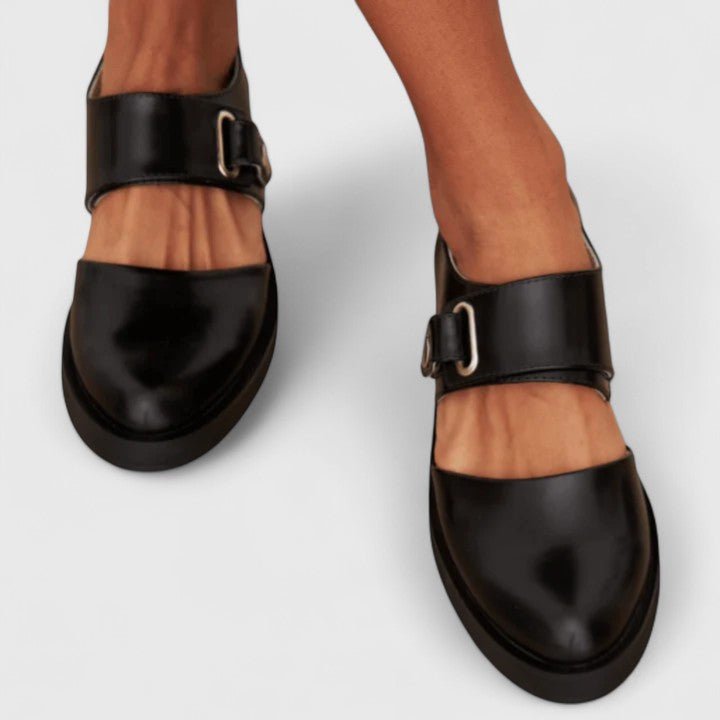 Mary Jane Shoes Wide Strap Chunky Sole Rounded Toe - Black