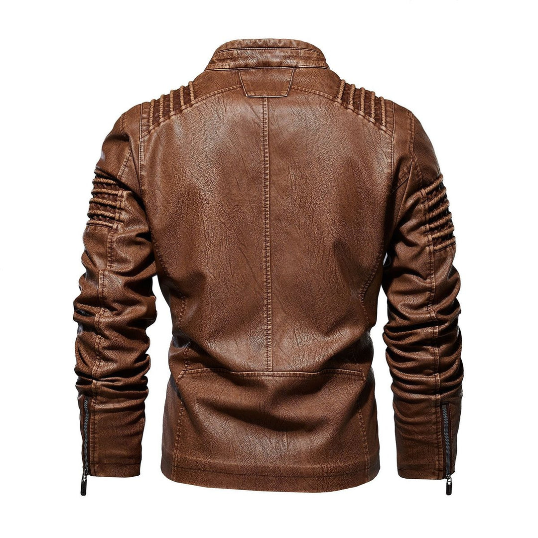 Men's Biker Faux Leather Jacket Structured Shoulder Zip-Up