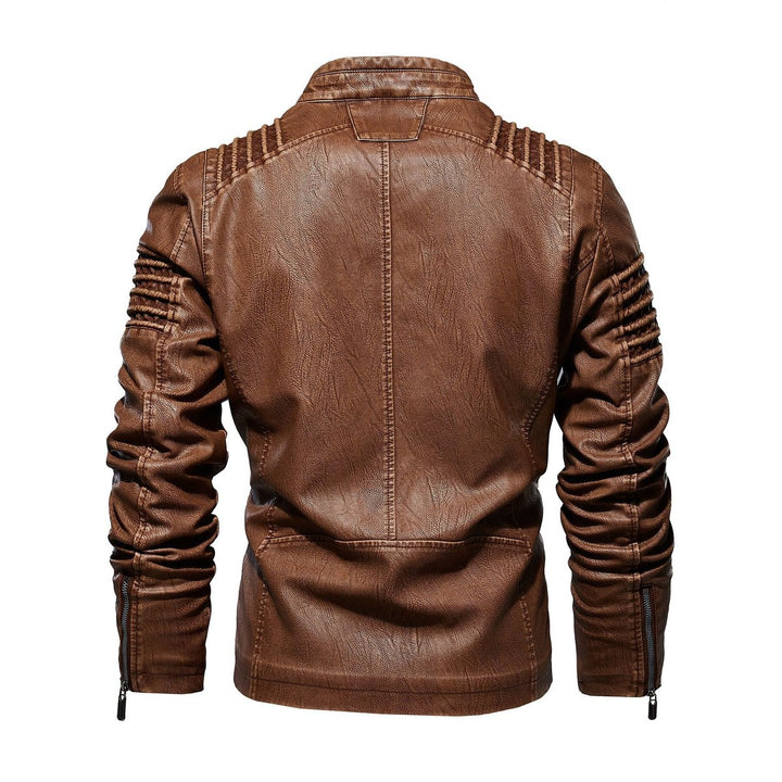Men's Biker Faux Leather Jacket Structured Shoulder Zip-Up