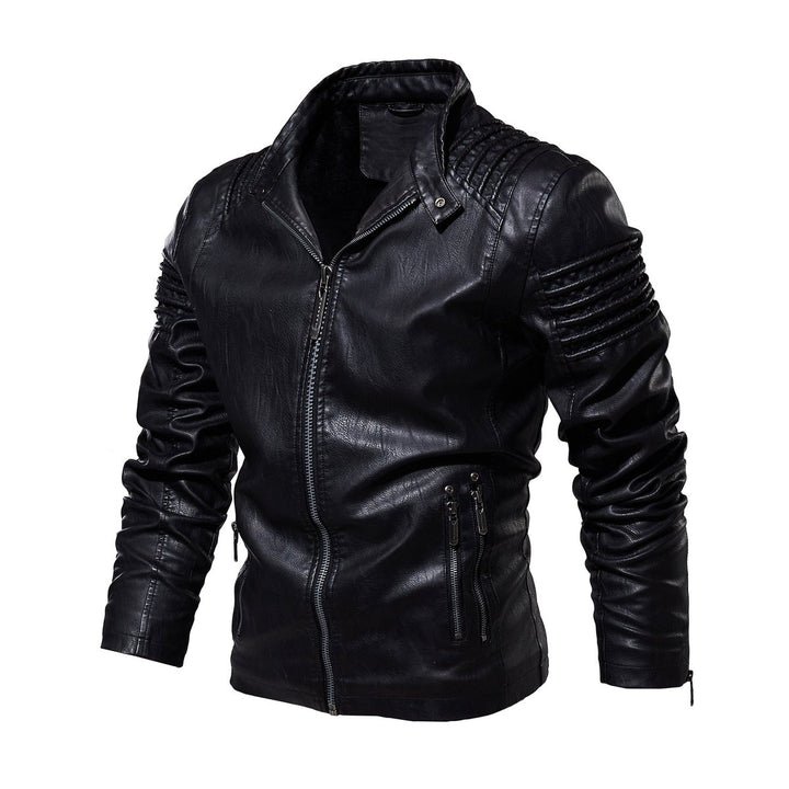 Men's Biker Faux Leather Jacket Structured Shoulder Zip-Up