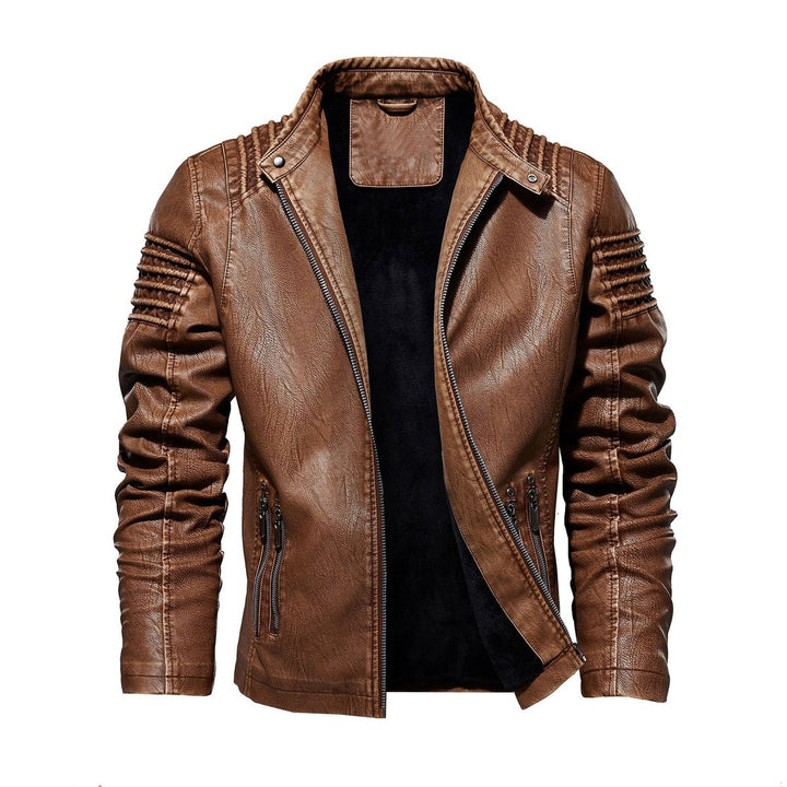 Men's Biker Faux Leather Jacket Structured Shoulder Zip-Up